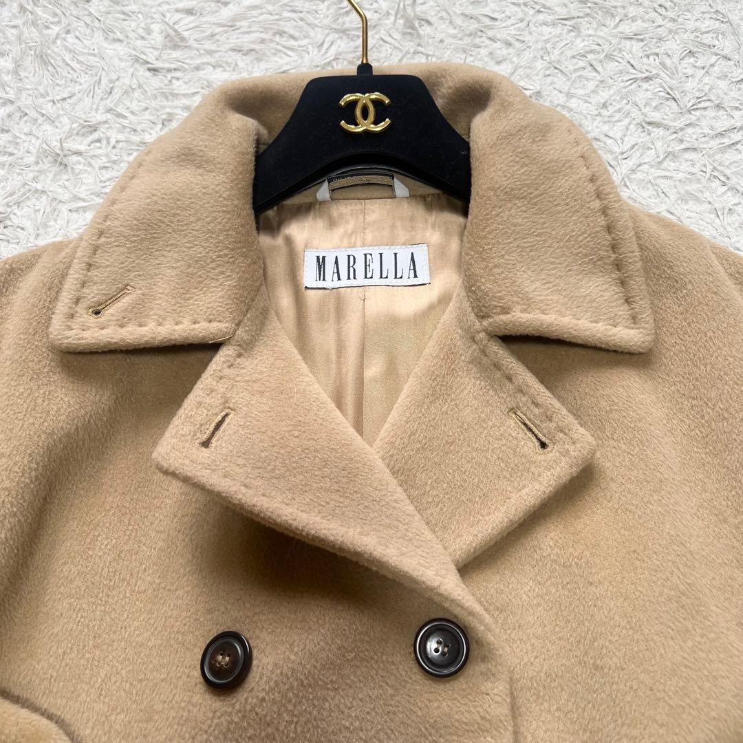美品 マックスマーラ マレーラ ロングコート カシミヤ混 女優襟 キャメル 42