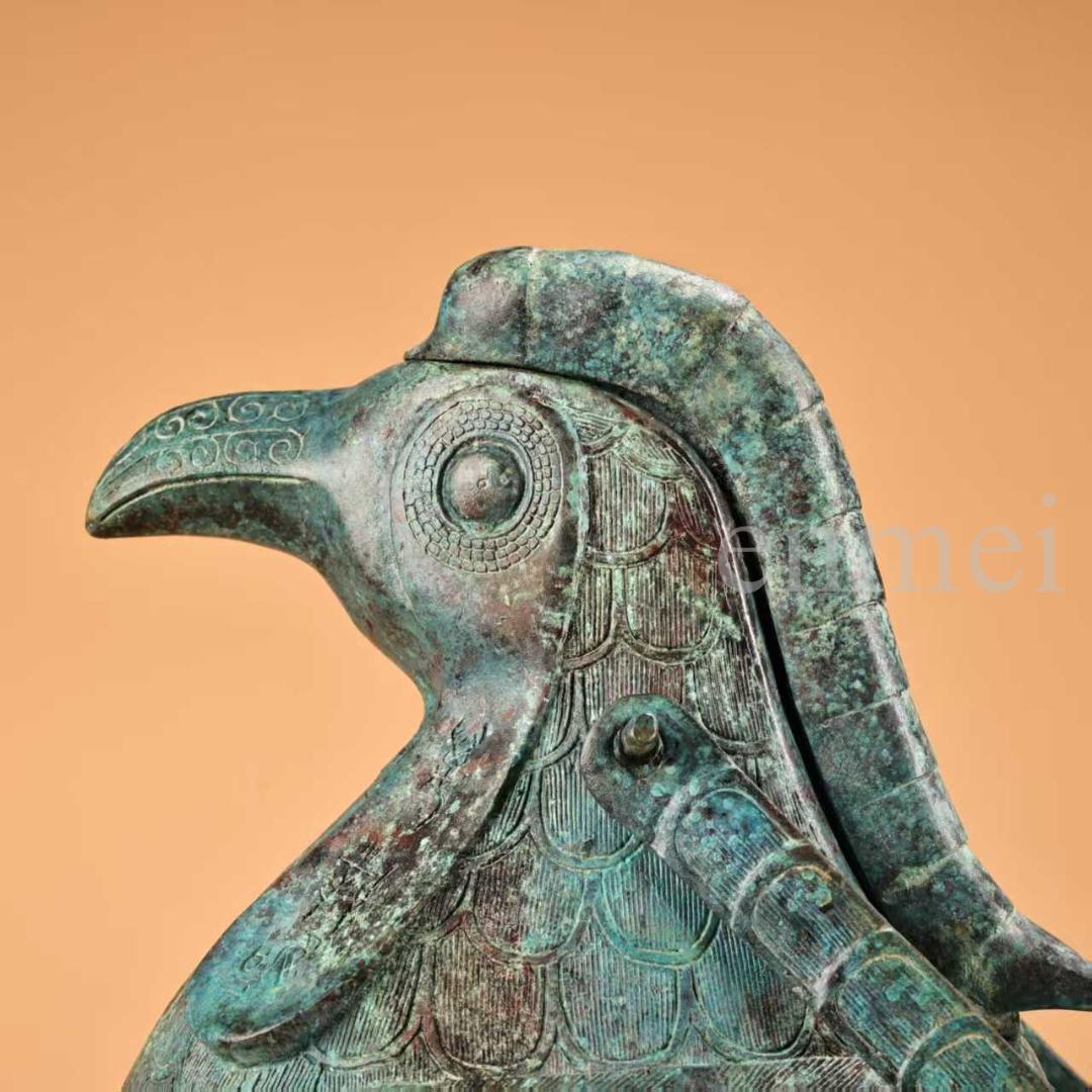 中国古美術・珍品旧藏・青銅製提梁鳥壺・鋳造・鏨刻・純銅製・酒具・風水開運・置物