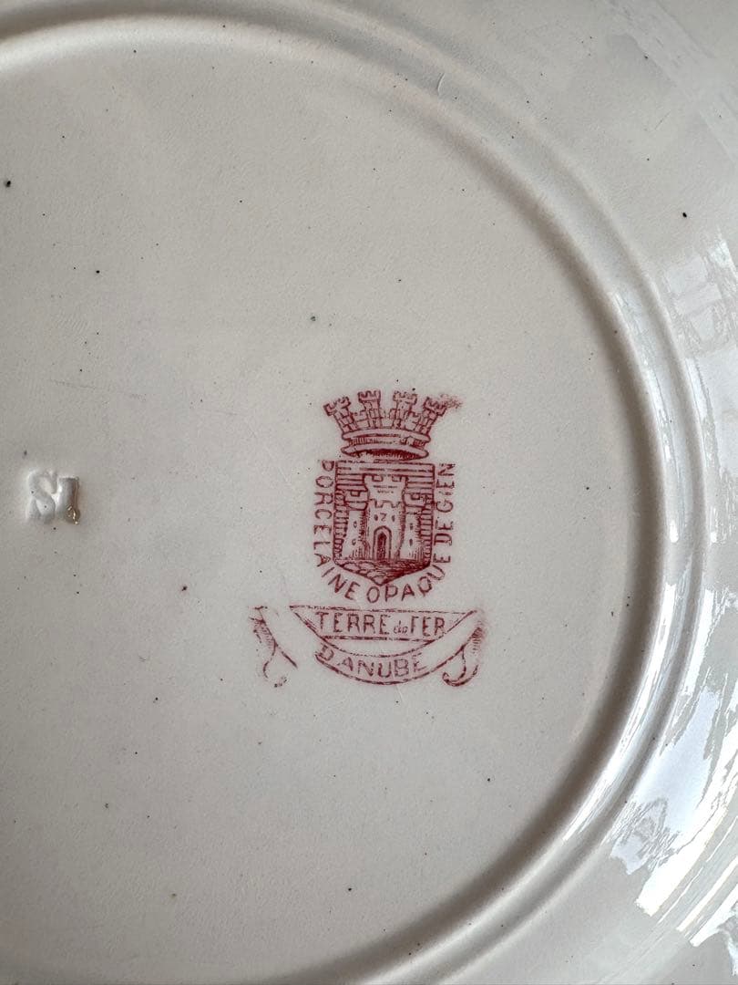 フランスアンティーク　ディナープレート　ローズパニエ　花籠　オリーブ　ジアン　③