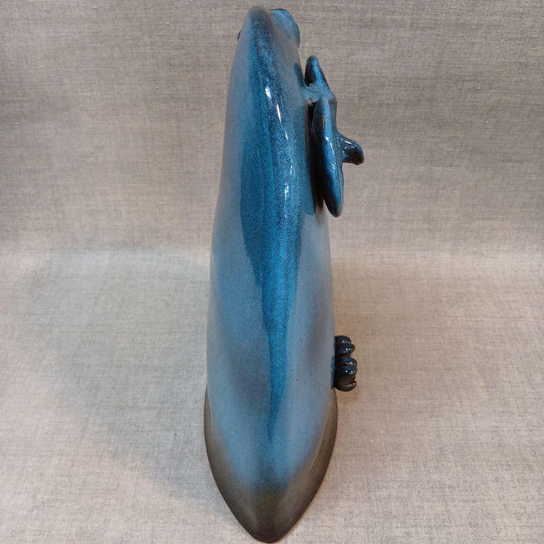 フクロウの陶器　作家物　花器　花瓶 ブルー　グラデーション