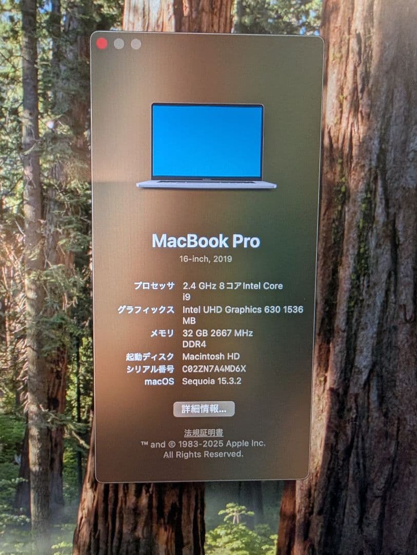 16インチMacBook Pro（2019）32GB/2TB