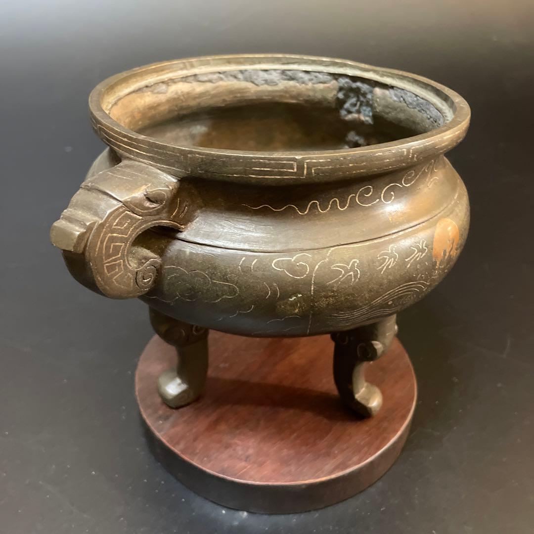時代物　古銅　銀象嵌　香炉