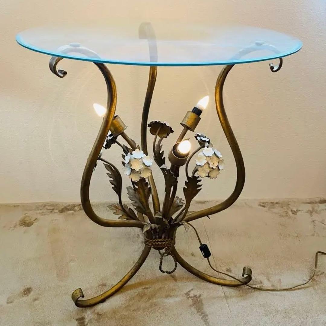 アンティークショップ購入　ライト付サイドガラステーブル