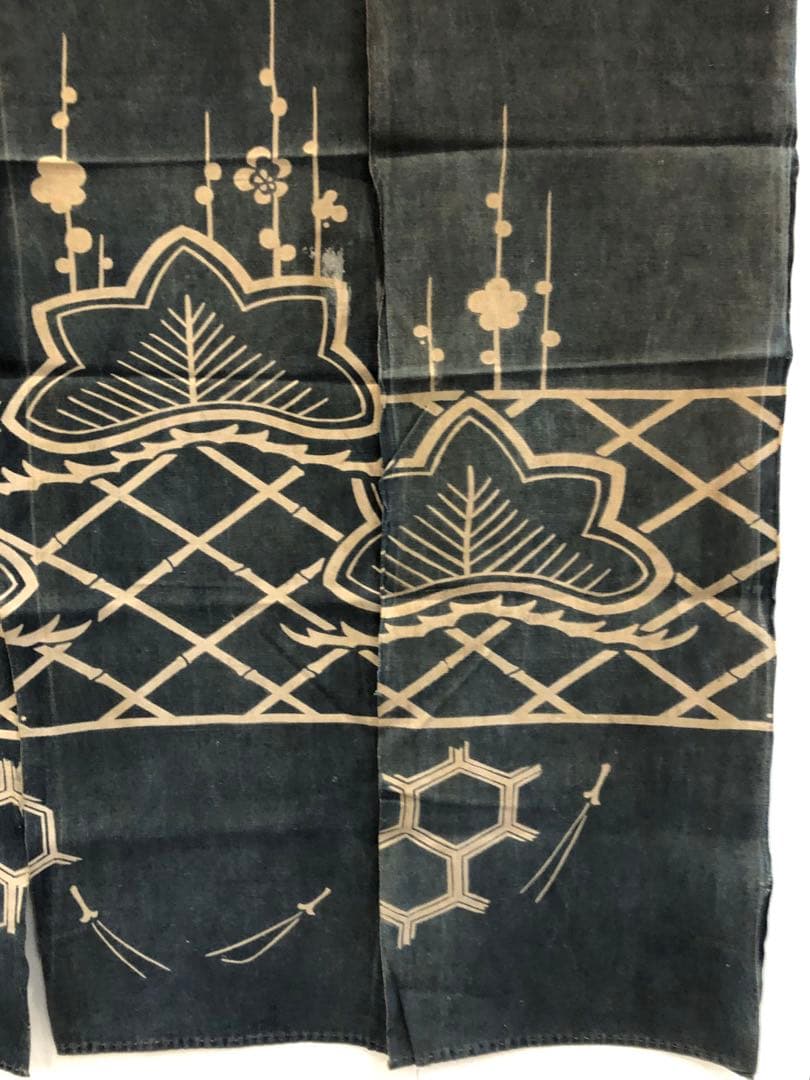 藍染 加賀のれん 時代物 木綿 古布ソ-233 三巾