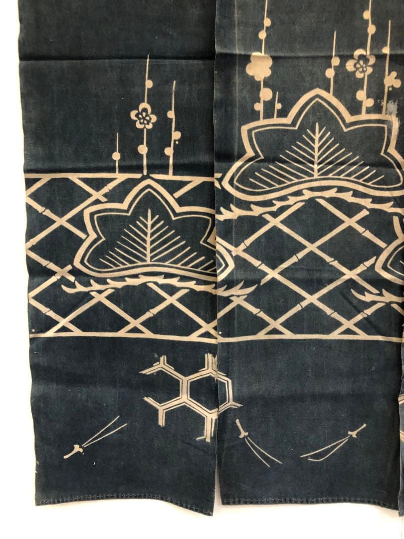 藍染 加賀のれん 時代物 木綿 古布ソ-233 三巾
