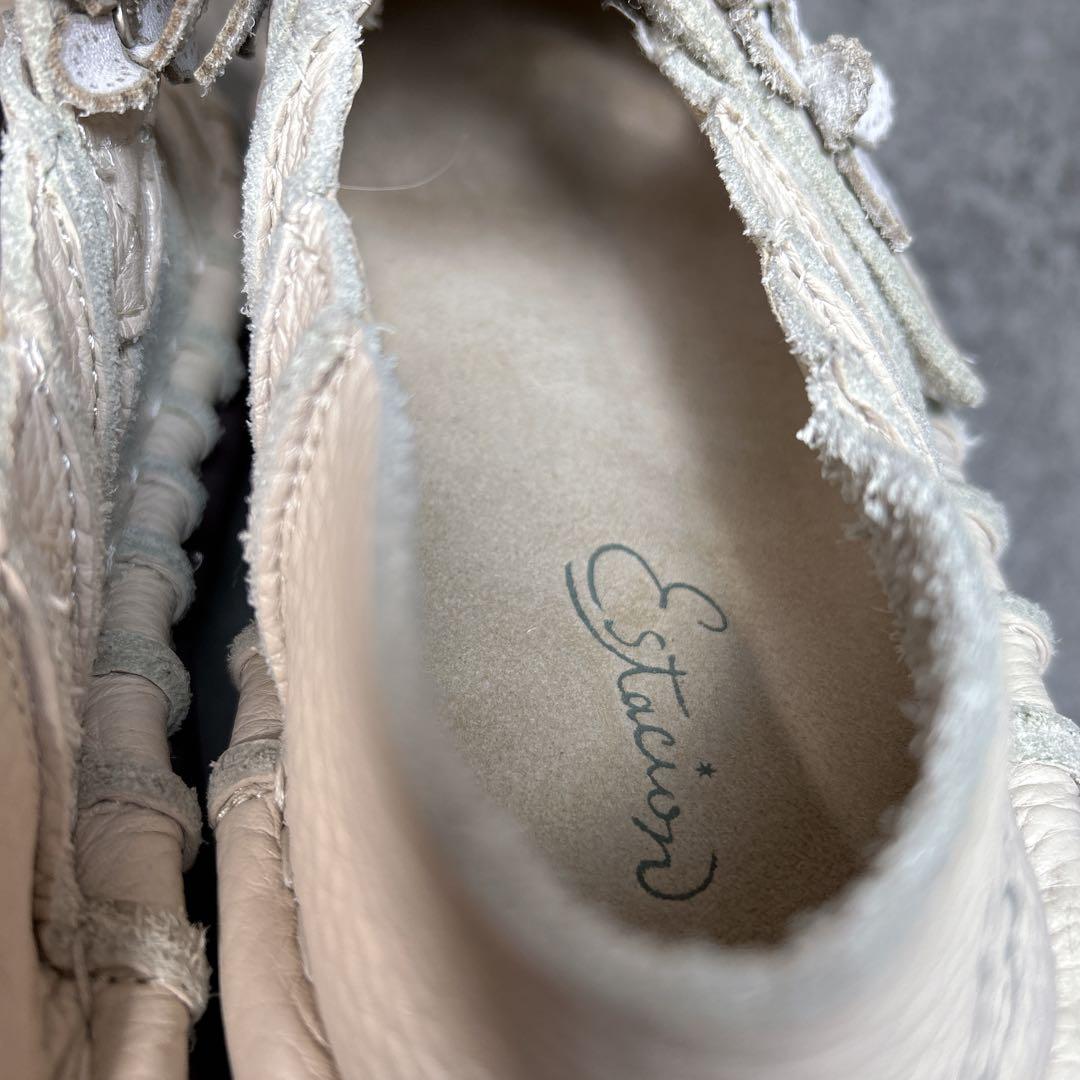 極美品【エスタシオン】お花 レザーメリージェーン/厚底/フラワー/ビジュー/幅広