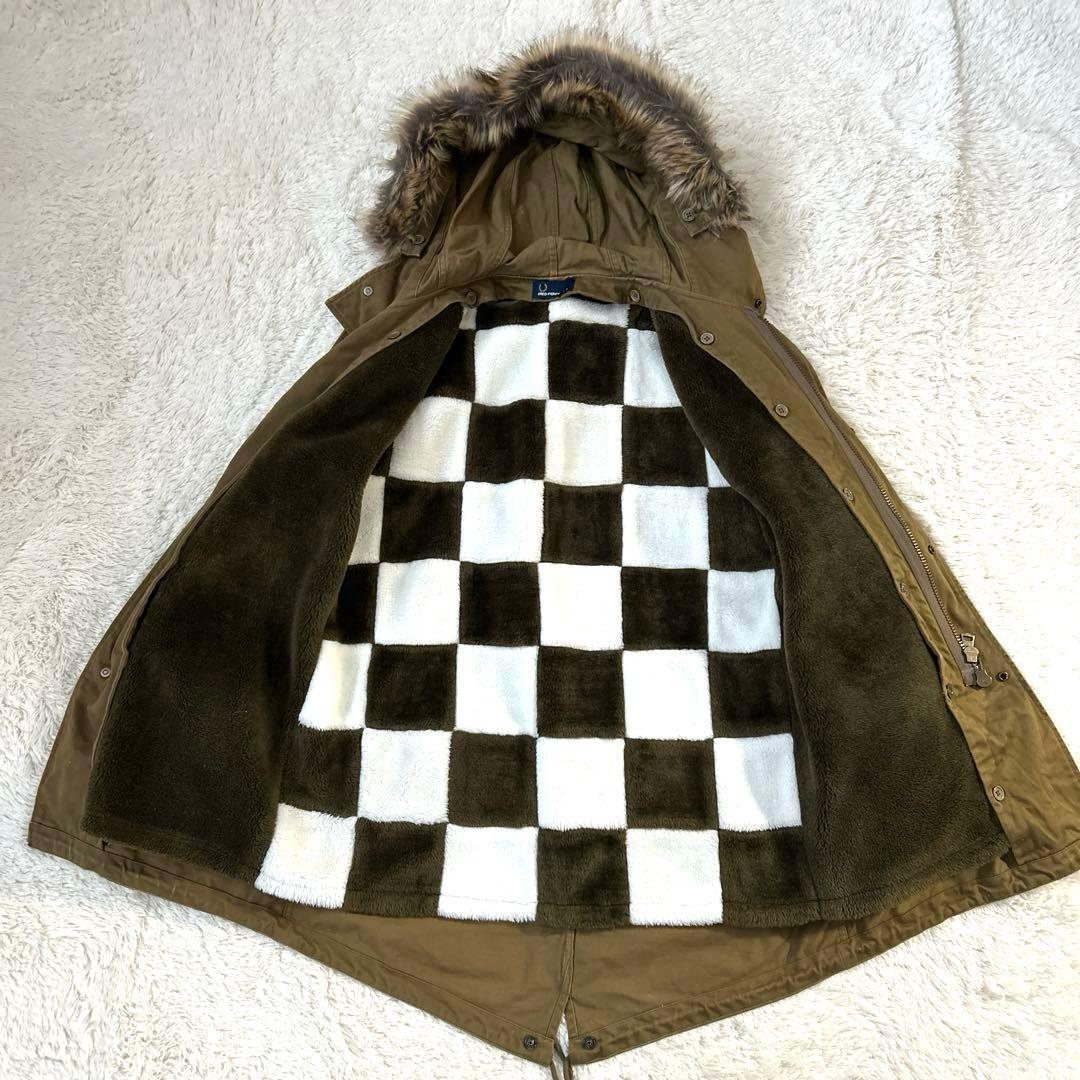 フレッドペリー モッズコート ブロックチェックボアライナー付き カーキ　S