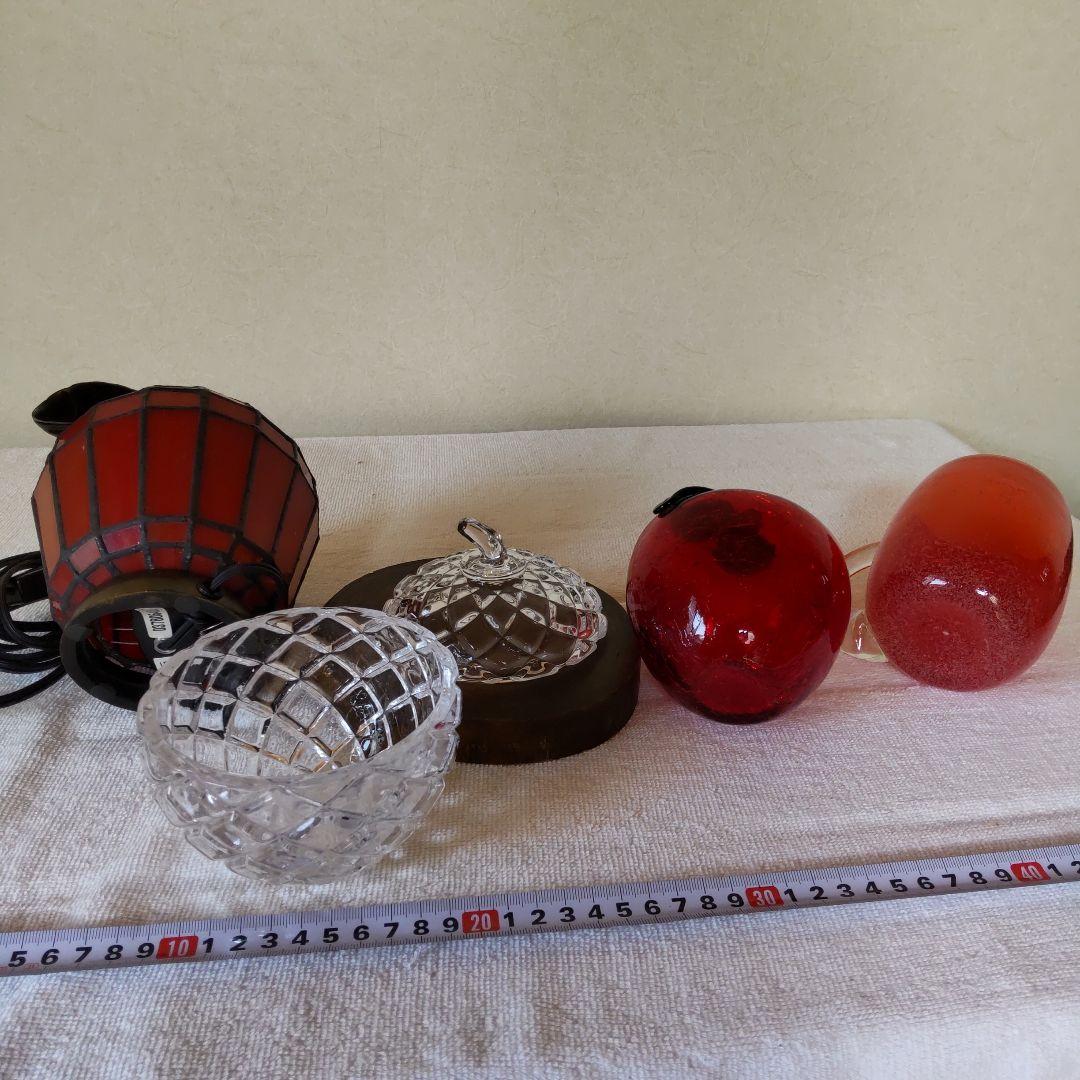 りんご4点セット　林檎のステンドグラスランプとAppleガラス小物