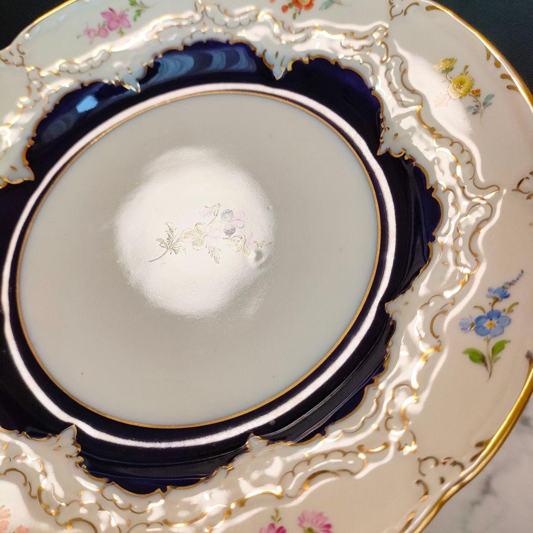 マイセン Bフォーム スキャタードフラワー コバルト 金彩 プレート 皿 1級品