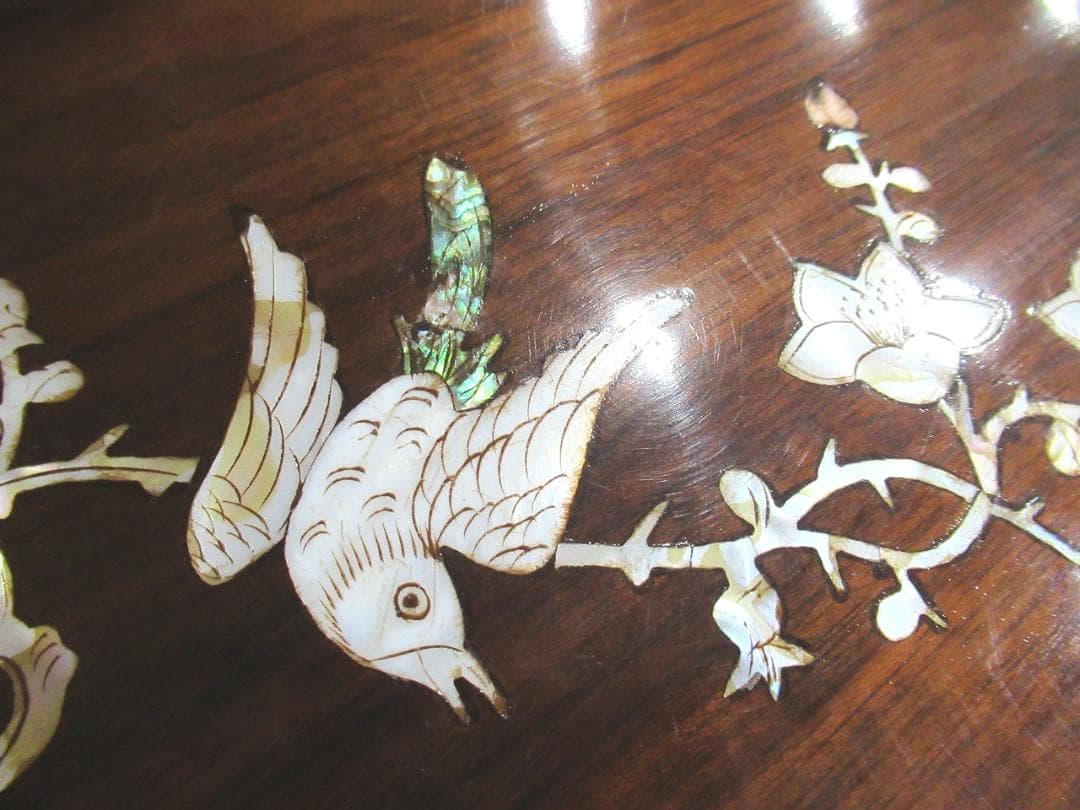 螺鈿家具 　螺鈿細工　 唐木 　花梨　鳥　花　テーブル　机　木製　ヴィンテージ