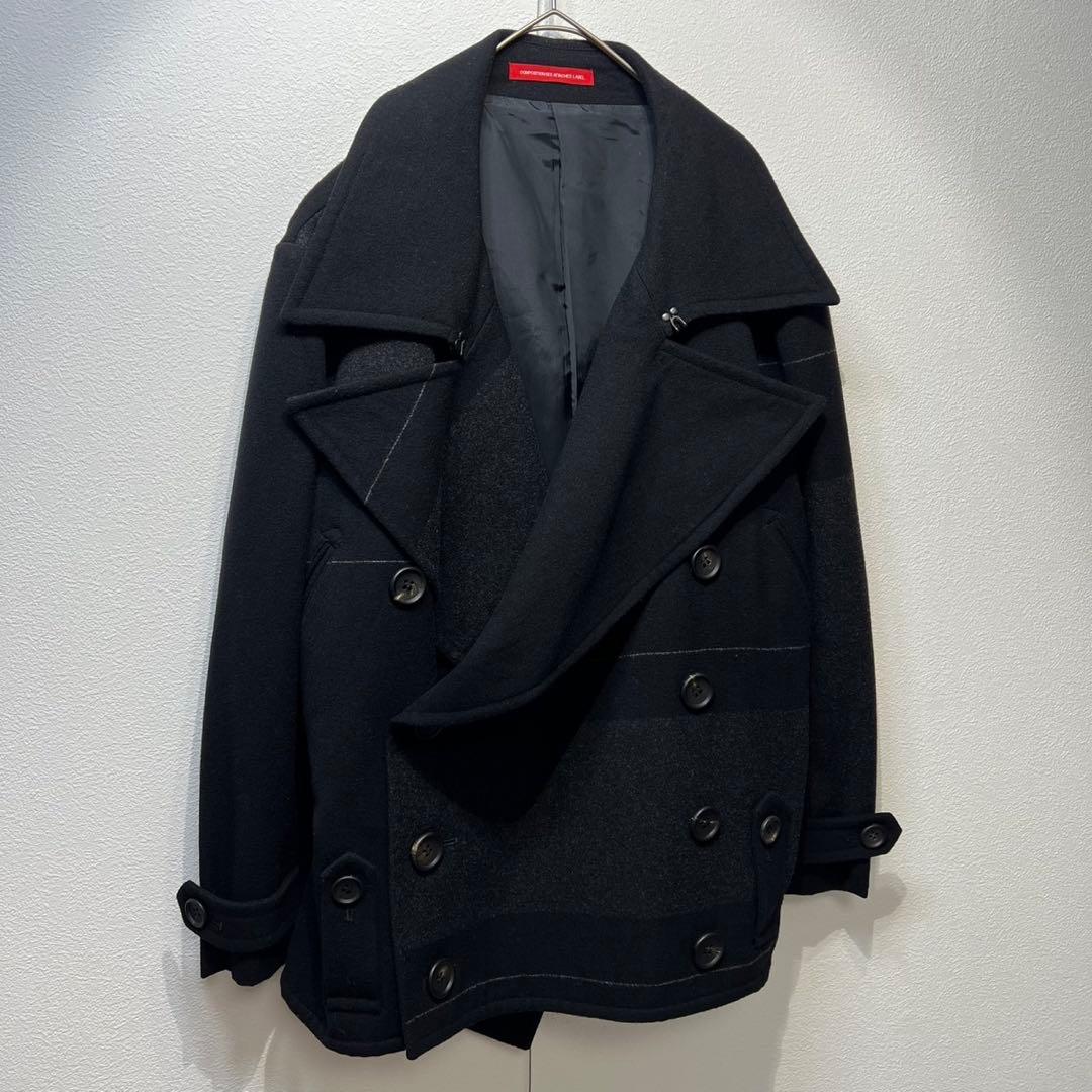 希少 美品 ワイズ レッドレーベル ウール チェック デザイン ピーコート 2