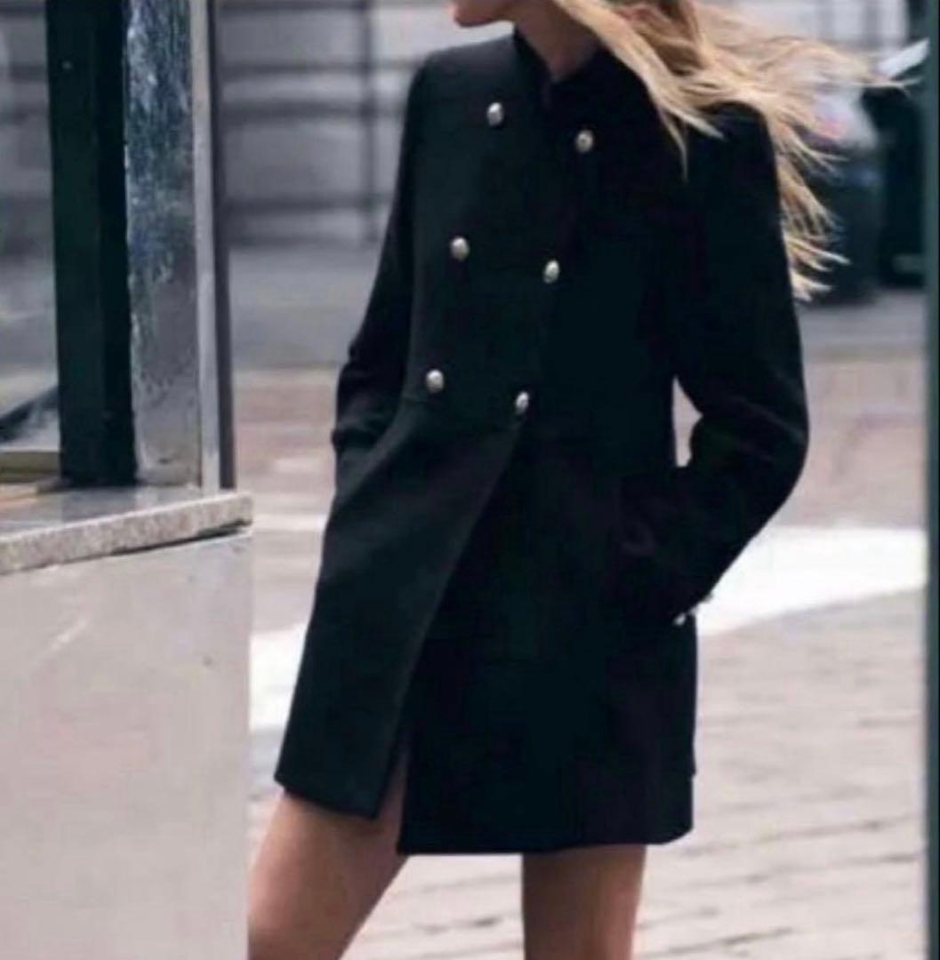 ZARA ウールダブルブレストコート　ブラック　S