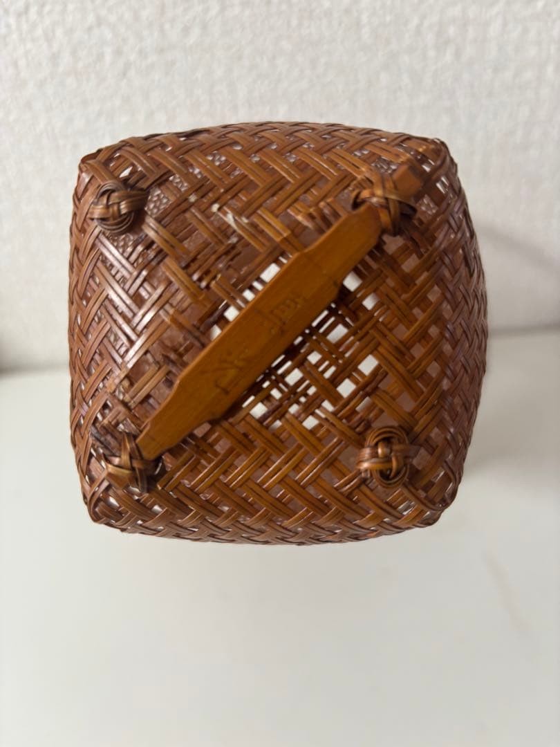 いけばな　茶花　花入　小原流　竹細工　林真光　在铭 竹編手付　花籠　華道具　花器