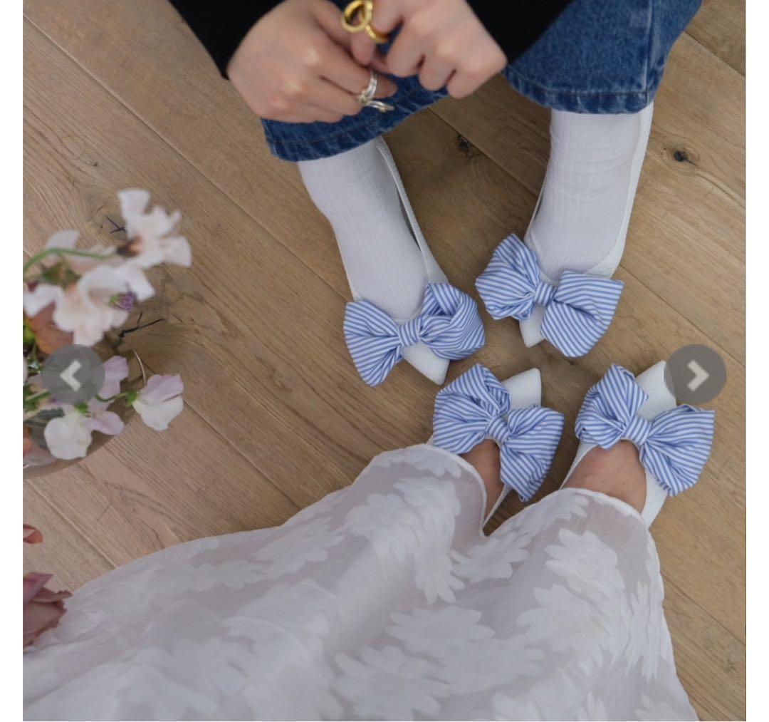 アンミヌ unminou × オッフェン　コラボシューズストライプリボンシューズ