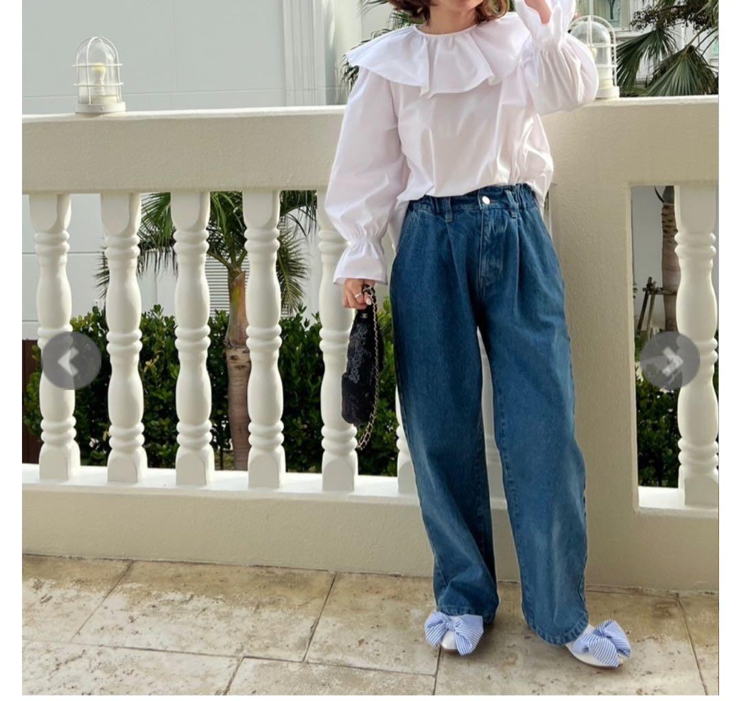 アンミヌ unminou × オッフェン　コラボシューズストライプリボンシューズ