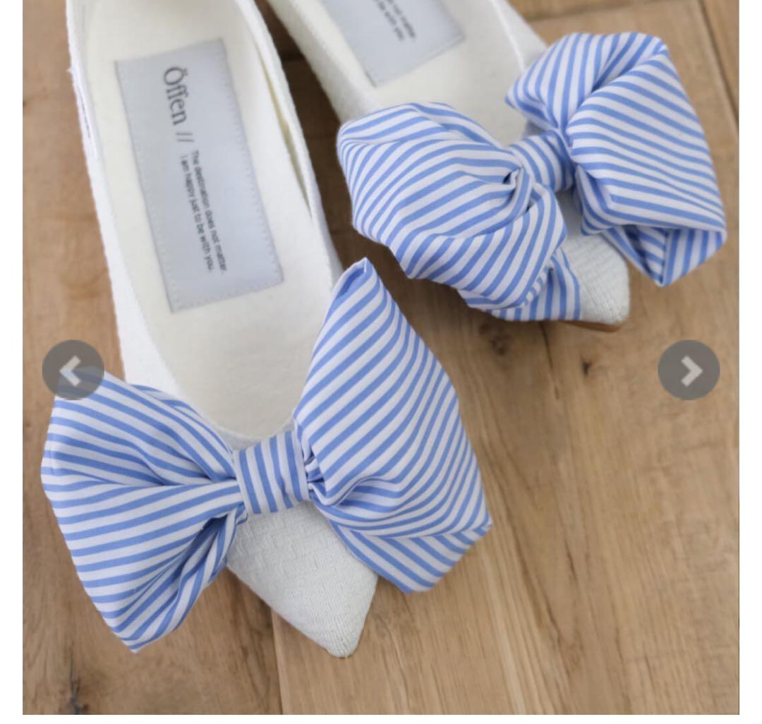 アンミヌ unminou × オッフェン　コラボシューズストライプリボンシューズ