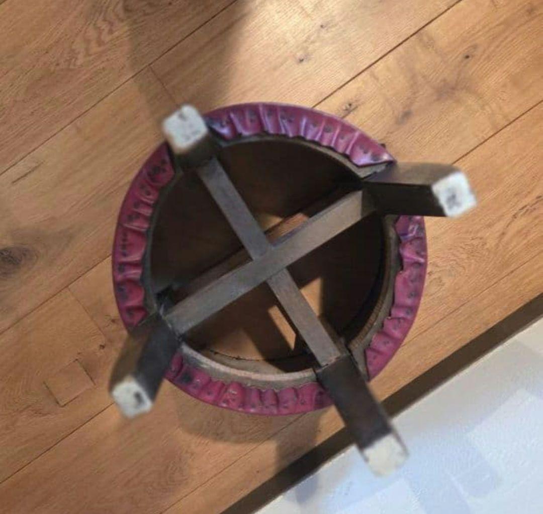 ☆アンティーク/レザー製バーガンディ円形スツール☆