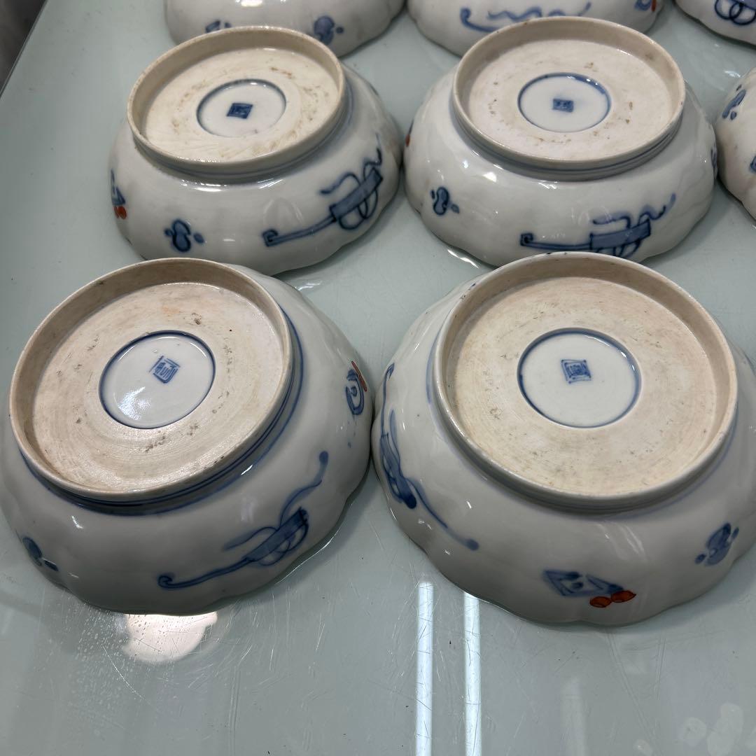 ☆古伊万里・金蘭手・金彩　　　　染付・窓絵花車・中鉢☆