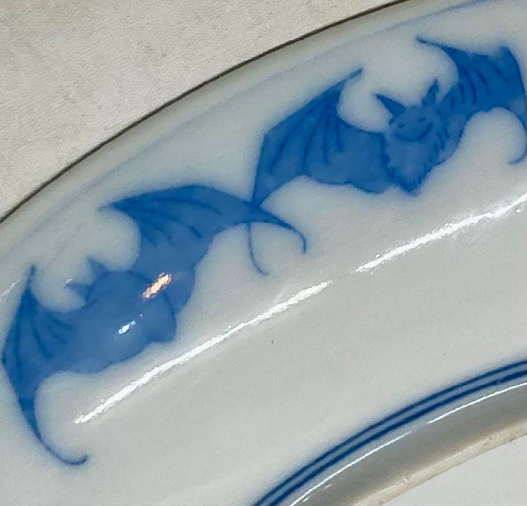 B559b 印判 兎の餠つき 小皿1枚　裏に蝙蝠　図変り　満月　骨董