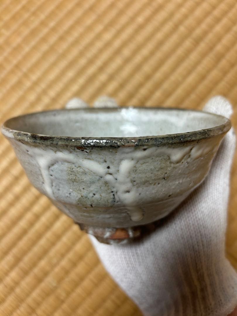 【白萩茶盌 船崎透】 茶碗 茶道具 和食器 骨董 九谷焼 共箱 茶器 陶器