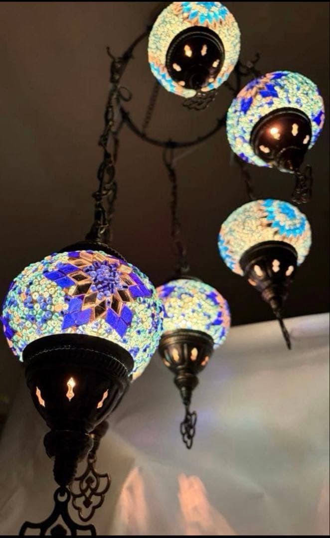 トルコランプ　ブルー　6連　シャンデリア