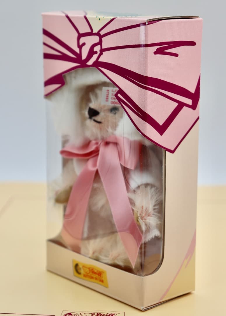 Steiff テディベア クリーム色 ピンクリボン