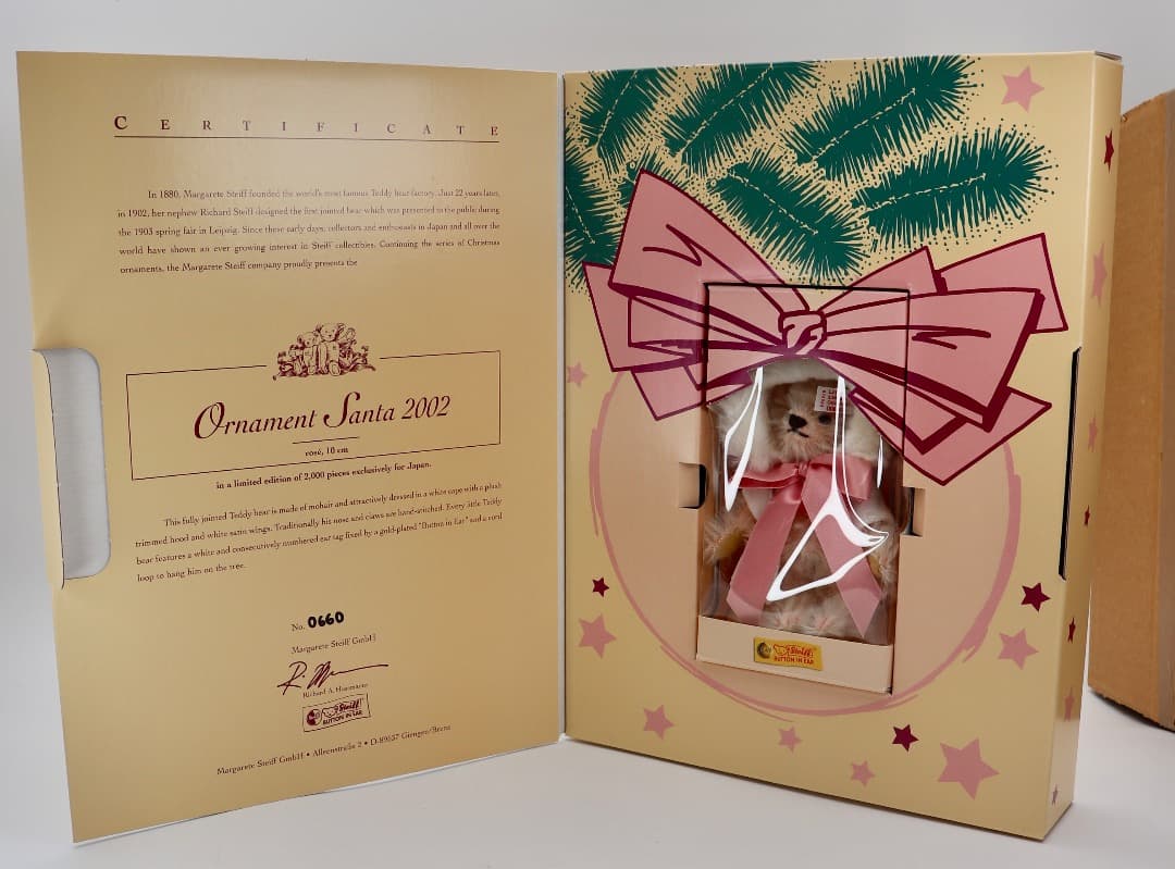 Steiff テディベア クリーム色 ピンクリボン