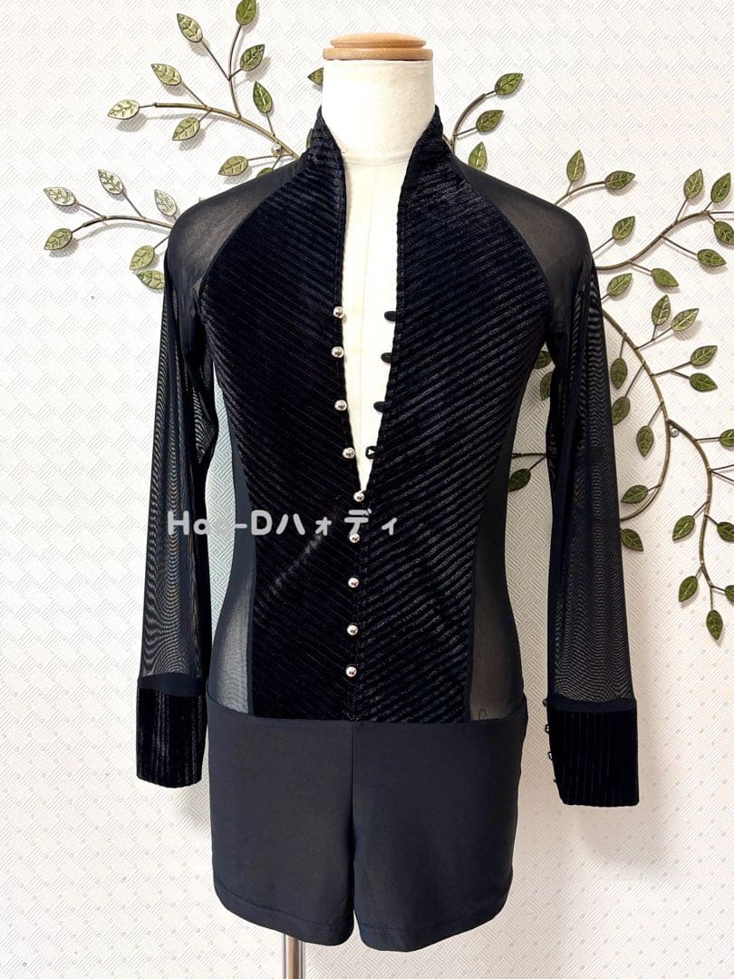 新品★社交ダンス★ラテン★メンズ★シャツ★メッシュ★ベロア★切替★M