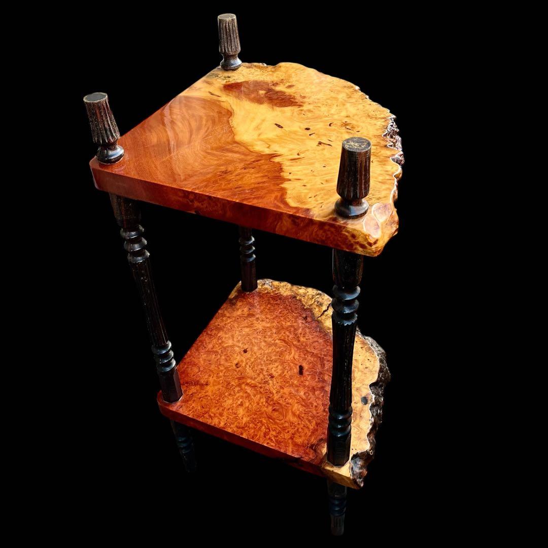 【花梨】唐木 カリン材 玉杢瘤棚 2段棚 高級銘木 コーナーラック 飾り台 花台