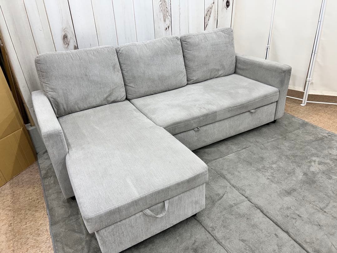 収納付きカウチソファベッド 布張りタイプ