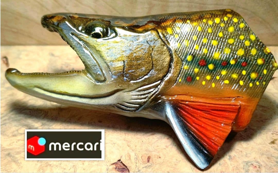 .Seaトラウトブローチ/ブルックトラウト♂/ウッド製 【1点物】