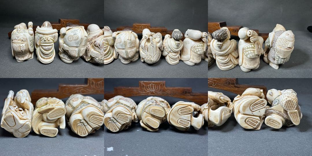 極上　七福神　置物　根付　天然素材　アンティーク　和彫　骨董　飾り物　古美術品