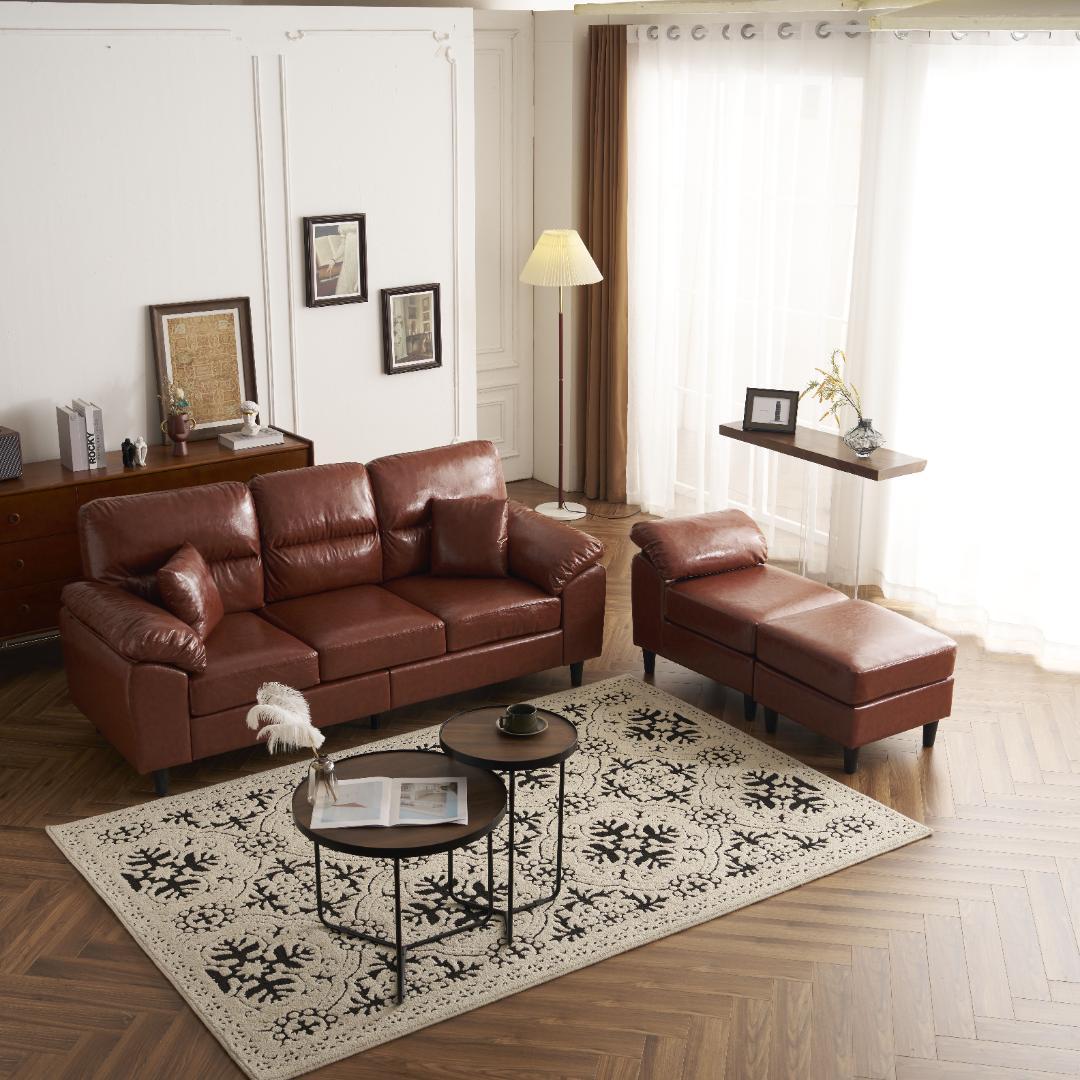 PU ソファ ソファーセット 5人掛け 2-5人掛け L字 クッション付 肘付き