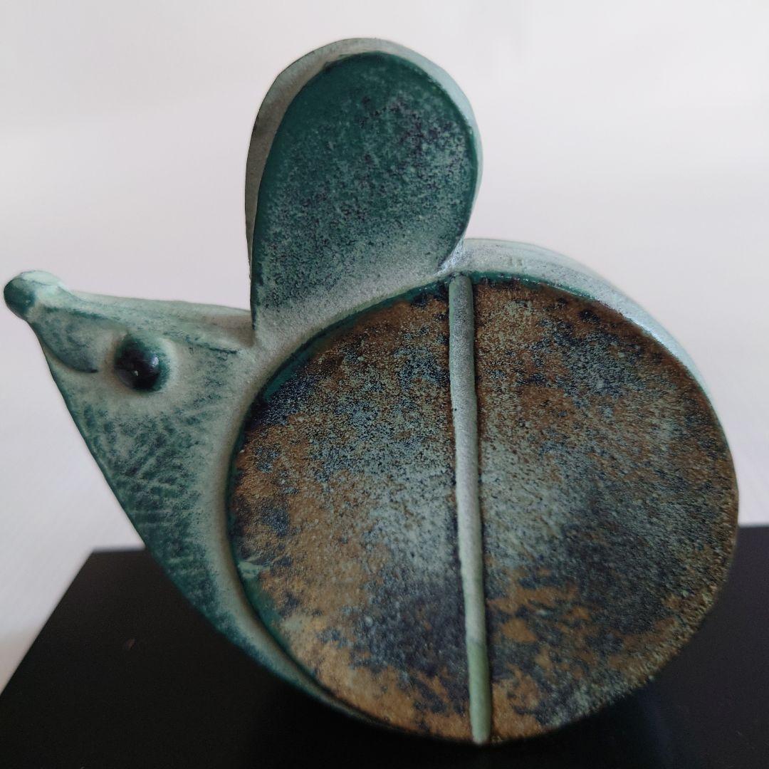 干支(子)置物　芸術品　美術鑄芸品　三枝惣太郎作　高岡銅器　干支ねずみ(子)