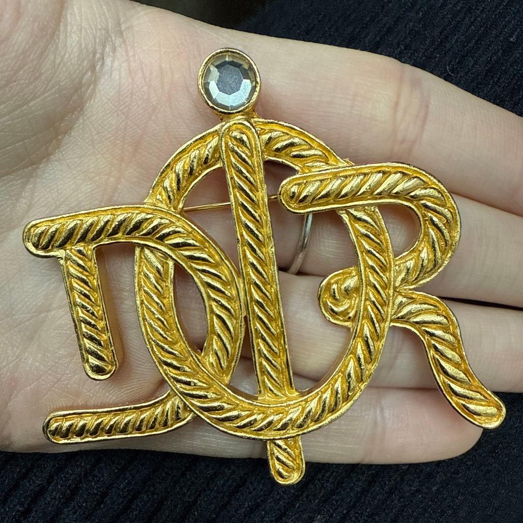 希少 極美品 Christian Dior クリスチャンディオール ブローチ 金