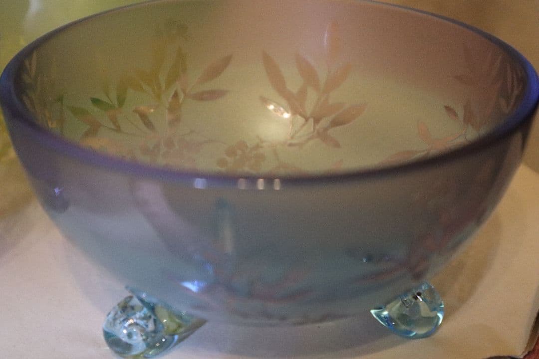 北一硝子　デザート椀セット 花柄 4個 スプーン付　ガラスボウル