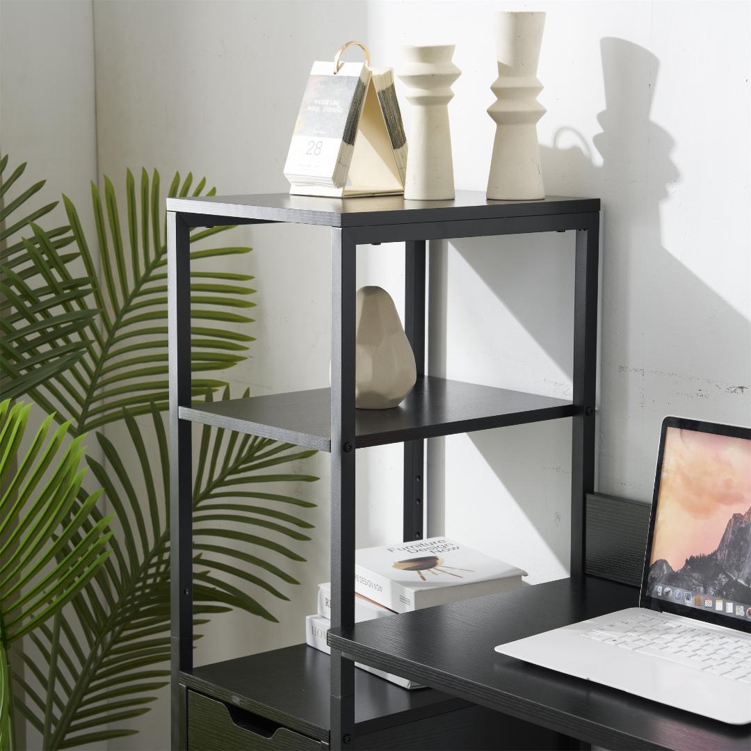 【新品】ナチュラル 木製パソコンデスク 引き出し&3段棚付き 勉強/作業用