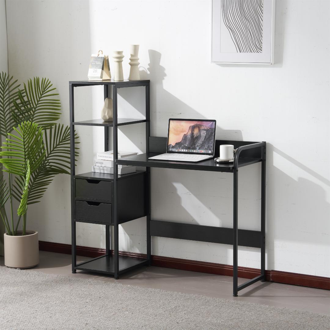 【新品】ナチュラル 木製パソコンデスク 引き出し&3段棚付き 勉強/作業用