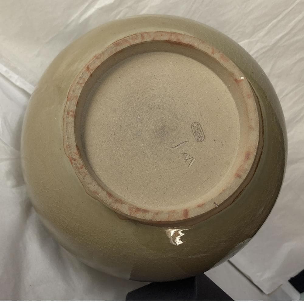 e3050 黒井一楽 虫明焼 青釉流し 花入 共箱 蕪形 高さ17.5cm