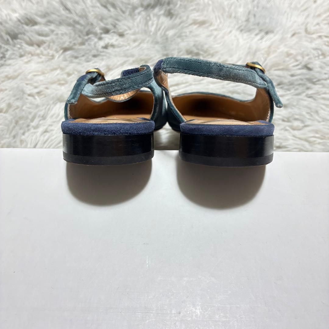 【美品】PELLICO バックスリング パンプス 青 38〈定価64,900円〉