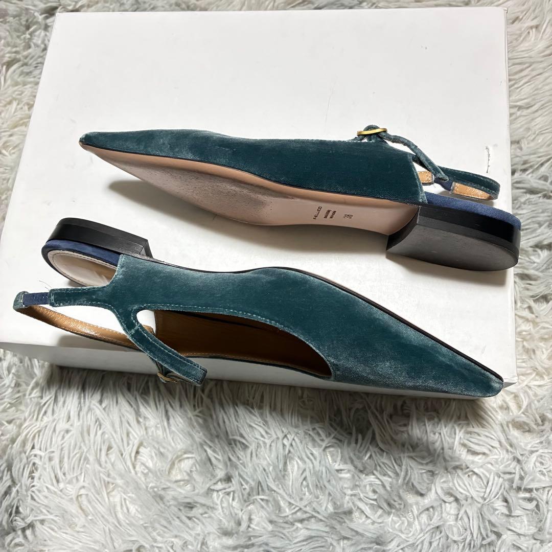 【美品】PELLICO バックスリング パンプス 青 38〈定価64,900円〉