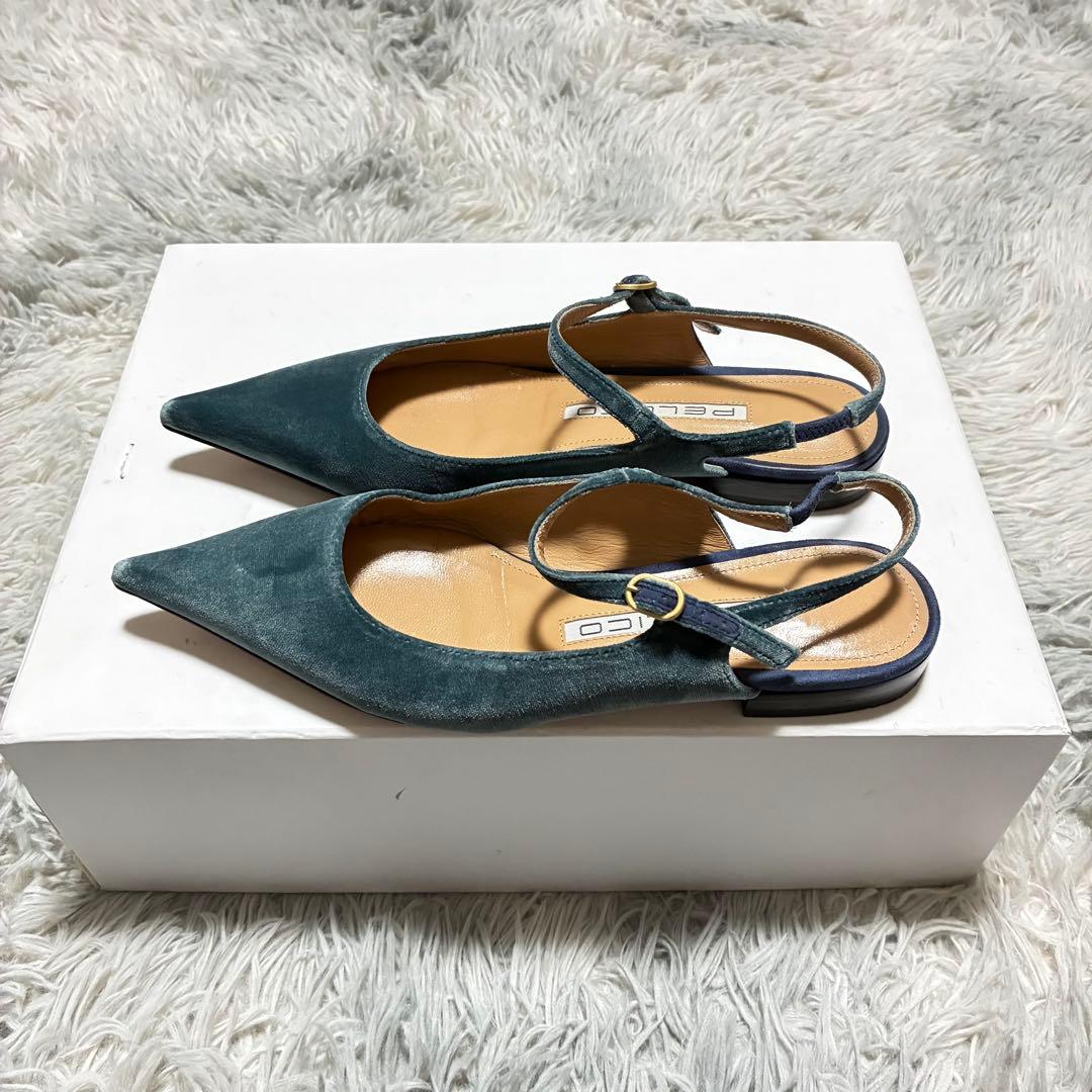 【美品】PELLICO バックスリング パンプス 青 38〈定価64,900円〉