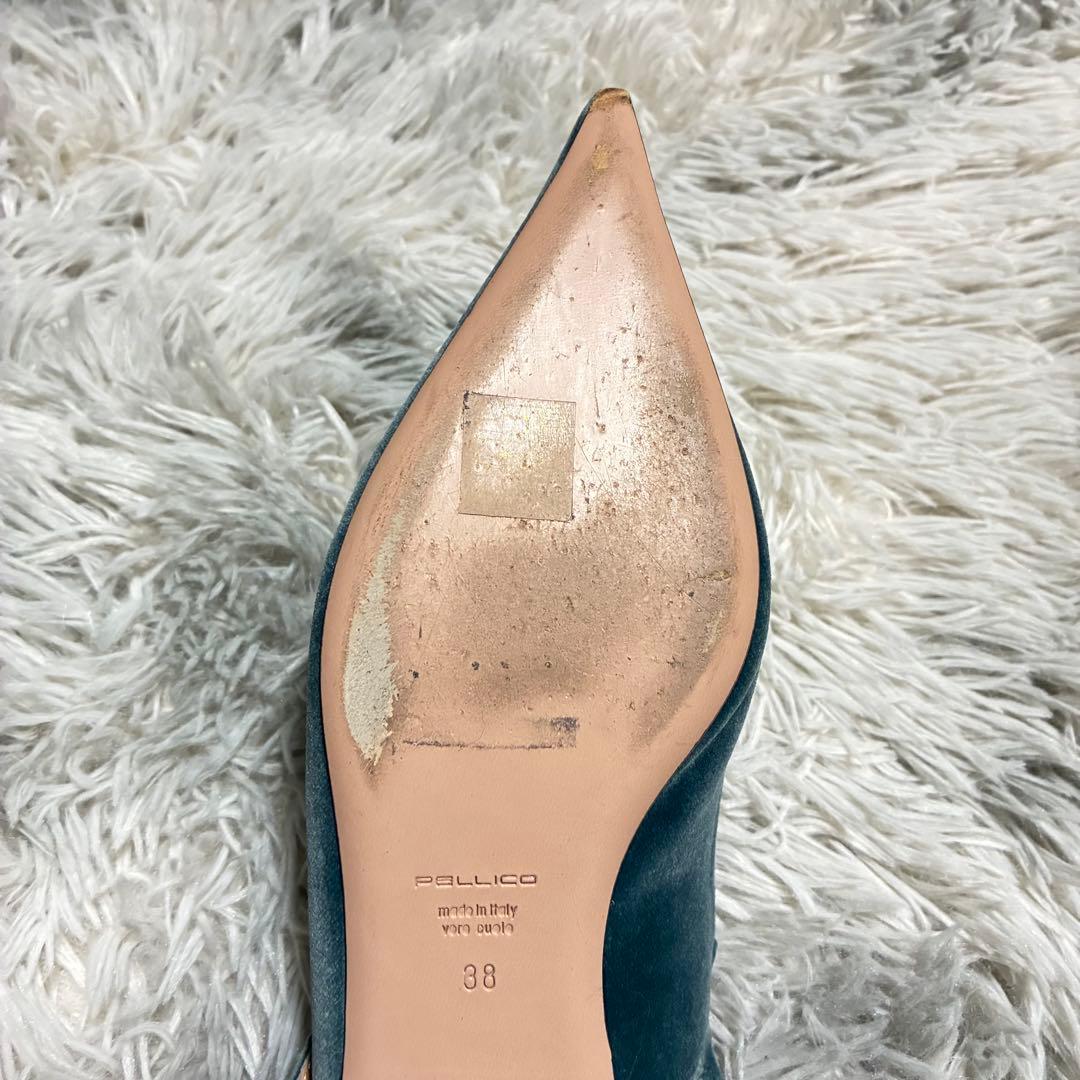 【美品】PELLICO バックスリング パンプス 青 38〈定価64,900円〉