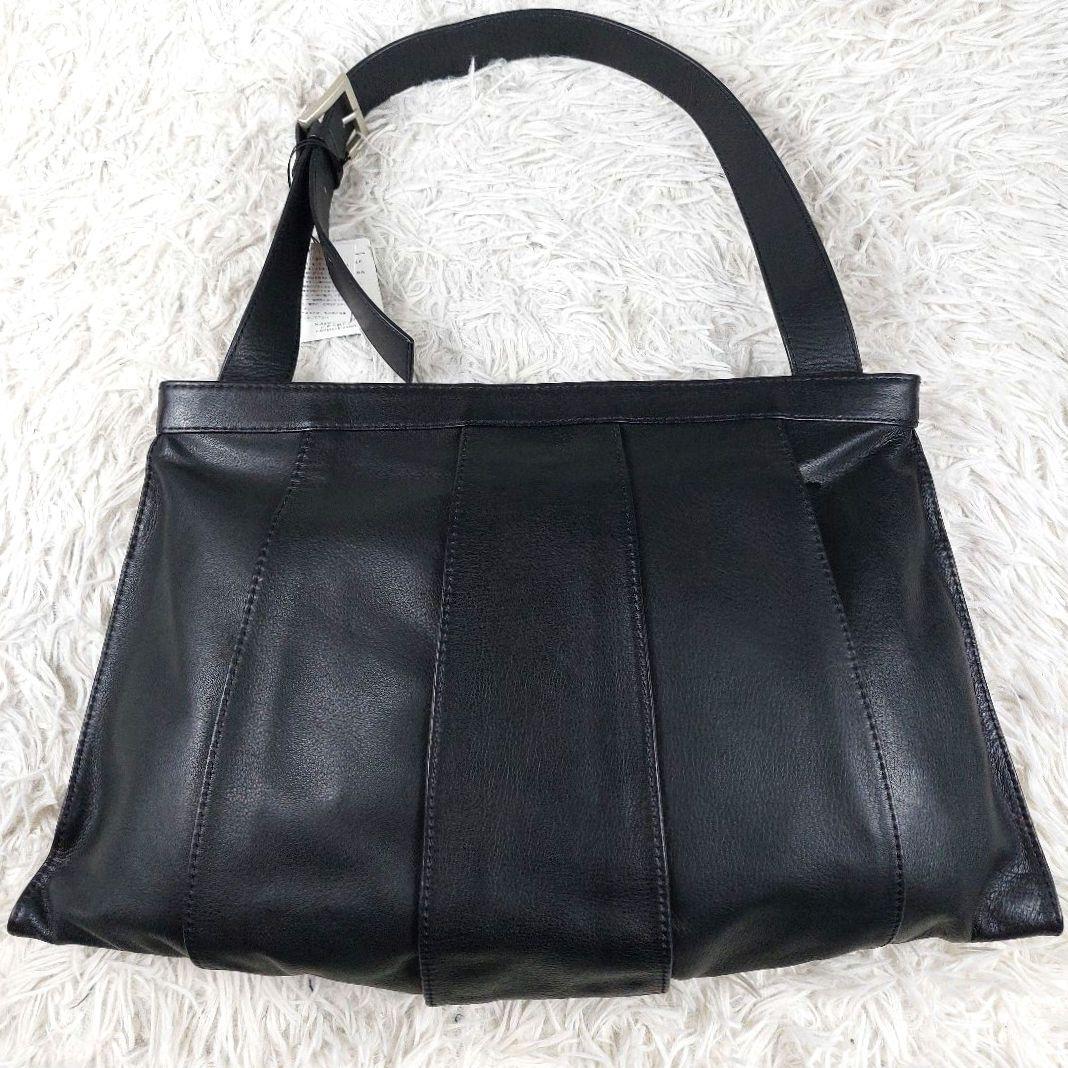 未使用級タグ付 kawa-kawa 2WAY 大容量 レザーショルダーバッグ 黒