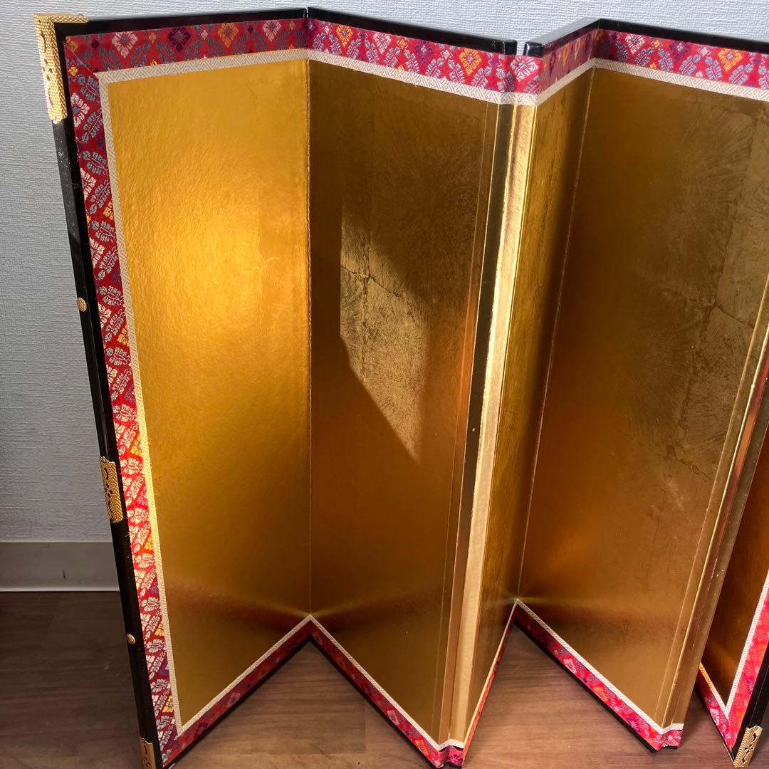 金屏風　平押上金箔　金襴二重ヘリ付　六曲一双　箱入　伝統工芸　日本文化
