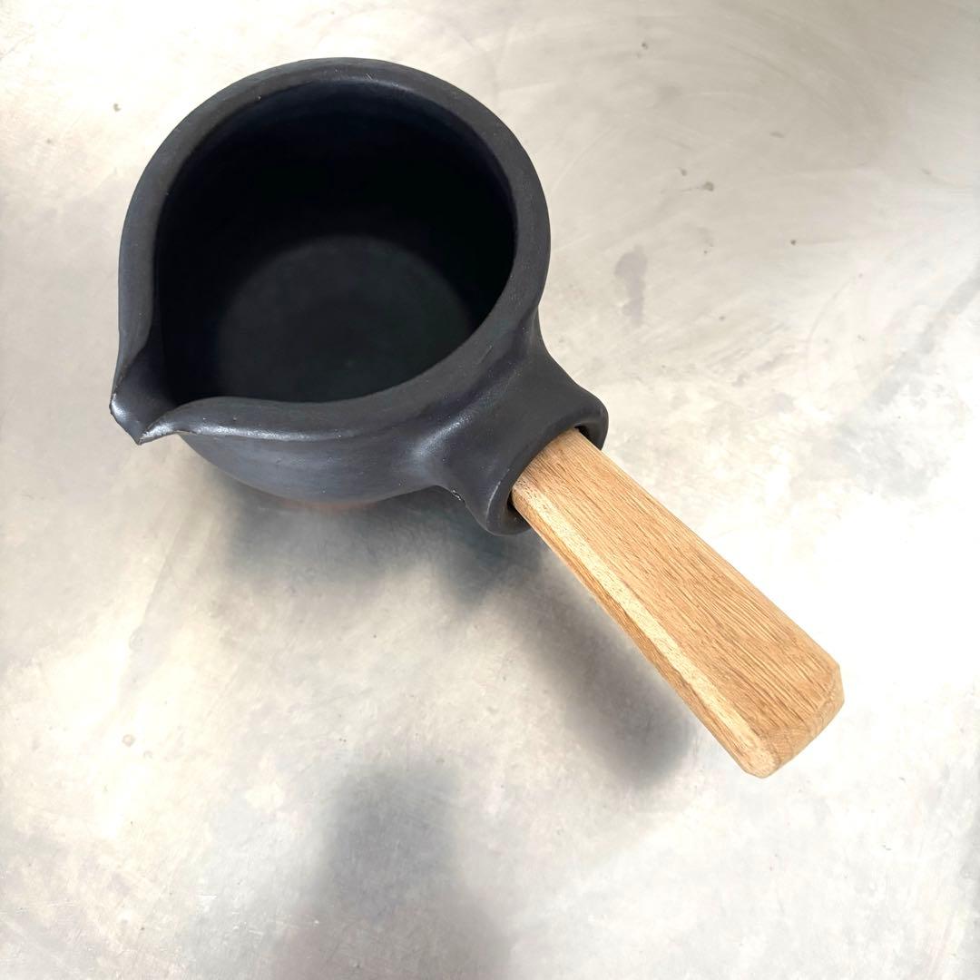 【新品未使用】馬場勝文 ふた付き耐熱ミルクパン 黒　直火可　作家