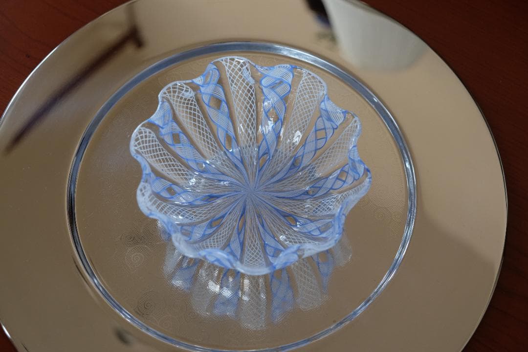 レースガラス 吹きガラス グラス 花瓶/ワイングラス 昭和レトロ 江波冨士子/