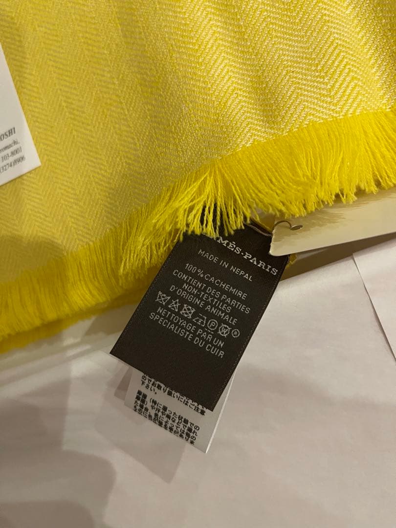新品　エルメス　ストール　カシミヤ　イエロー　レザー刺繍　マフラー　スカーフ