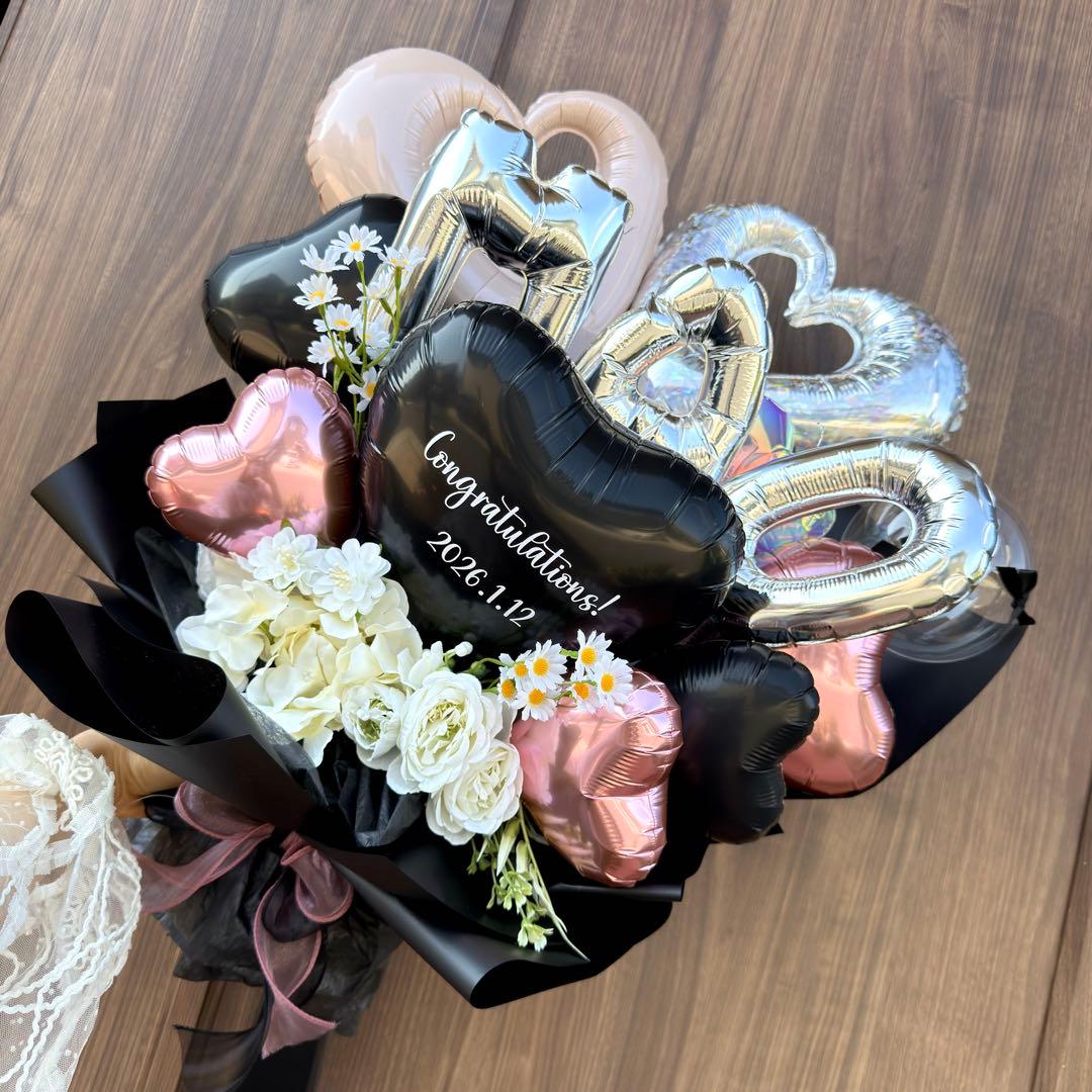 卒業式❤︎バルーンブーケ花束｜風船 ギフト お祝い 誕生日 ブラック 黒 フラワー