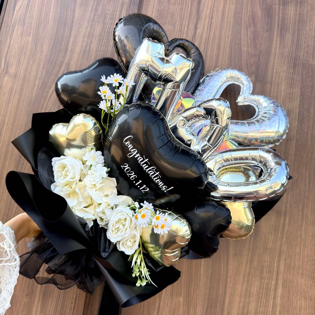 卒業式❤︎バルーンブーケ花束｜風船 ギフト お祝い 誕生日 ブラック 黒 フラワー